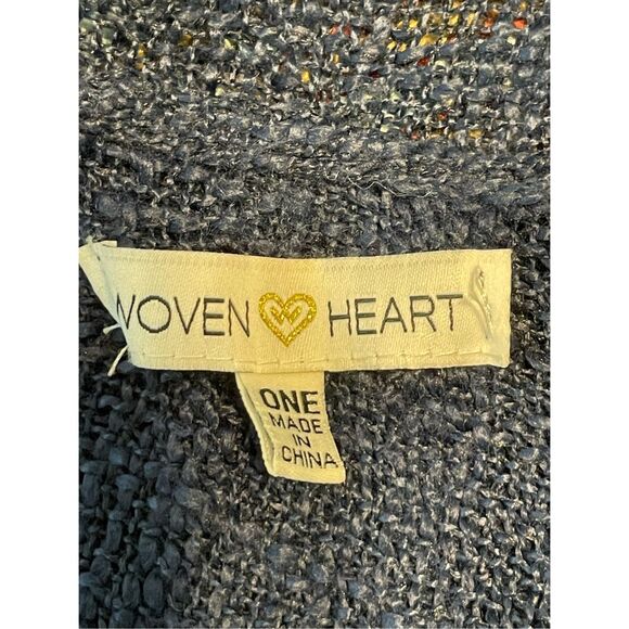 Woven Heart Ruana Wrap Poncho Blue Multi-Colored Plaid Striped Patterned Fringe - Picture 4 of 6